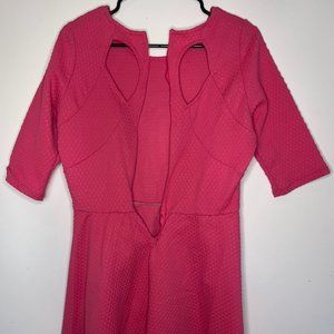 Dee Elle Coral Dress 3/4 Sleeve Fit and Flare Skater Style Back Cutouts Size L